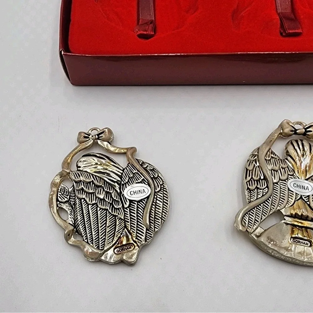 Gorham Silverplated Angel Ornament‎ Set Peace Harp Violin Christmas Set of 3